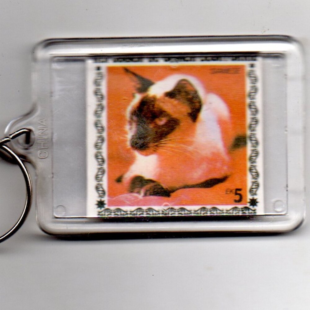 Collectible Postage Stamp Key chain - Domestic Pets - Siamese Key Ring